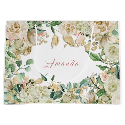 フローラブライダル結婚誕生日バラミント赤面 ラージペーパーバッグ (正面)