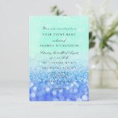 フローラブライダル誕生日ブルーグリッターオンザビーチ 招待状 (スタンド正面)