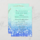 フローラブライダル誕生日ブルーグリッターオンザビーチ 招待状 (正面/裏面)