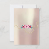 フローラブライダル誕生日金ゴールドピンクパールスイートグラム 招待状 (裏面)