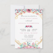 フローラブライダル誕生日金ゴールドピンクパールスウィートホワイト 招待状 (正面)
