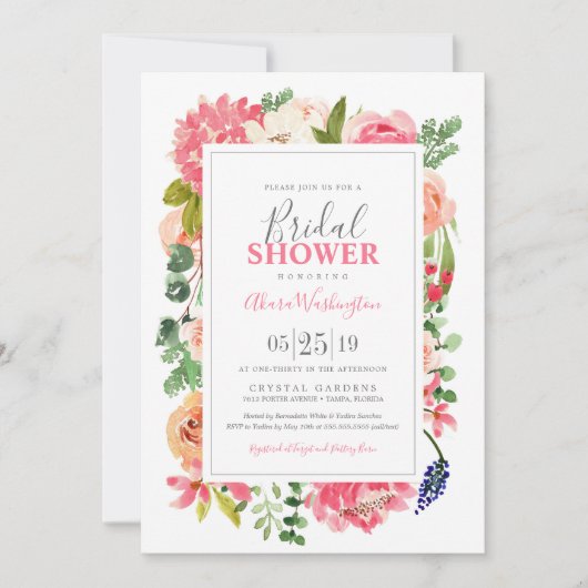 フローラブライトウォーター色フラワーズブライダルシャワー 招待状 (正面)