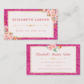 フローラブライトピンクグリッターメイクアップアーティスト美しい 名刺 (正面/裏面)