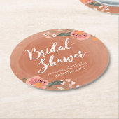 フローラブラウンウッド素朴ブライダルシャワーラウンド ラウンドペーパーコースター (アングル)