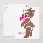 フローラブラウンベアとピンクボウタイ ポストカード (正面/裏面)