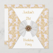 フローラブラウン金ゴールドホワイトボウ21歳の誕生日パーティー 招待状 (正面/裏面)