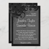 フローラブラックおよびグレー5" x 7"結婚式招待状 招待状 (正面/裏面)