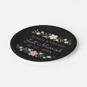 フローラブラックたった今結婚しましたピンクフ結婚ラワーズ ペーパープレート (アングル)