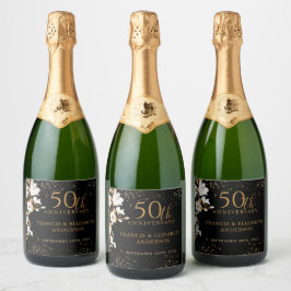 フローラブラックと金ゴールド50結婚周年記念 スパークリングワインラベル