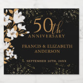 フローラブラックと金ゴールド50結婚周年記念 スパークリングワインラベル (シングルラベル)