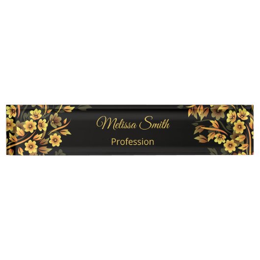 フローラブラックと金ゴールド デスクネームプレート (正面)