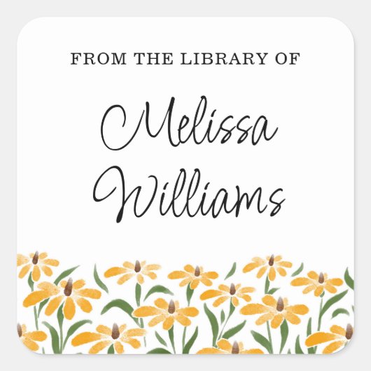 フローラブラックアイドスーザンウォーター色蔵書票 スクエアシール (正面)