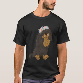 フローラブラックアンドタンカバリエールキングチャールズスパニエル犬 Tシャツ
