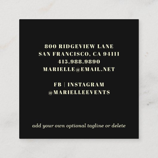 フローラブラックウェディングプランナースクエアビジネスカード スクエア名刺 (裏面)