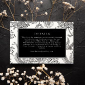 フローラブラックエレガントなウェディング詳細カード 出欠カード