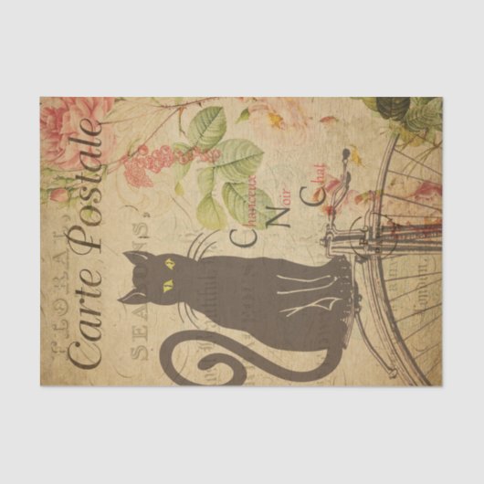 フローラブラックキャットデコパージュヴィンテージ 薄葉紙 (正面)