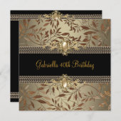 フローラブラックコーヒーパールチェーン40th誕生日 招待状 (正面/裏面)