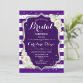 フローラブラックシルバーパープルストライプブライダルシャワー 招待状 (スタンド正面)