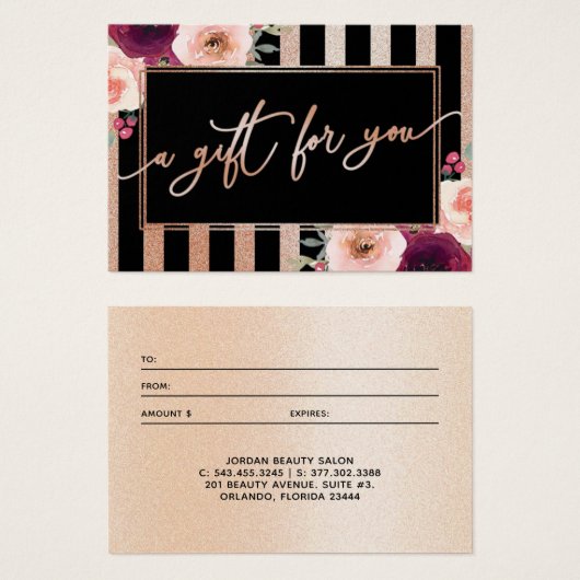 フローラブラックバラ金ゴールドグリッターギフトカード (正面&裏面)