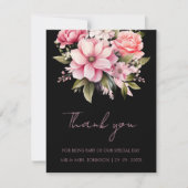 フローラブラックピンクの花ダークエステ結婚ィティ サンキューカード (正面)