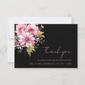 フローラブラックピンクの花ダークエステ結婚ィティ サンキューカード (正面)