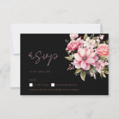 フローラブラックピンクの花ダークエステ結婚ィティ 出欠カード (正面)