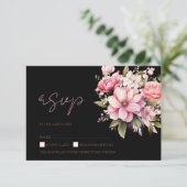 フローラブラックピンクの花ダークエステ結婚ィティ 出欠カード (スタンド正面)