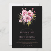 フローラブラックピンクの花ダークエステ結婚ィティ 招待状 (正面)