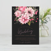 フローラブラックピンクの花ダークエステ結婚ィティ 招待状 (スタンド正面)