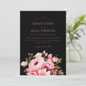 フローラブラックピンクの花ダークエステ結婚ィティ 招待状 (スタンド正面)