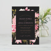 フローラブラックピンクの花ダークエステ結婚ィティ 招待状 (スタンド正面)