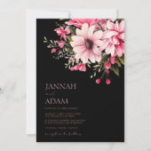 フローラブラックピンクの花ダークエステ結婚ィティ 招待状 (正面)