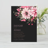 フローラブラックピンクの花ダークエステ結婚ィティ 招待状 (スタンド正面)