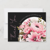 フローラブラックピンクアーチダークエステ結婚ティック サンキューカード (正面)