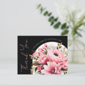 フローラブラックピンクアーチダークエステ結婚ティック サンキューカード (スタンド正面)