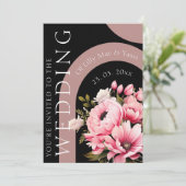 フローラブラックピンクアーチダークエステ結婚ティック 招待状 (スタンド正面)
