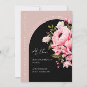 フローラブラックピンクアーチダークエステ結婚ティック 招待状 (裏面)