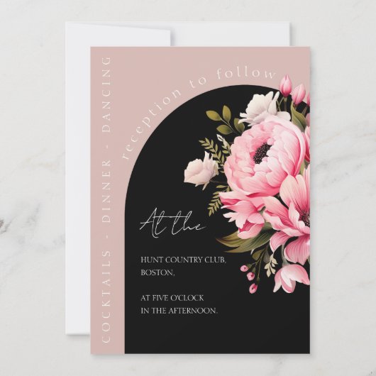 フローラブラックピンクアーチダークエステ結婚ティック 招待状 (裏面)