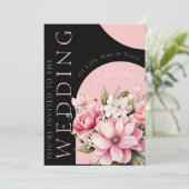 フローラブラックピンクアーチダークエステ結婚ティック 招待状 (スタンド正面)