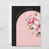 フローラブラックピンクアーチダークエステ結婚ティック 招待状 (裏面)