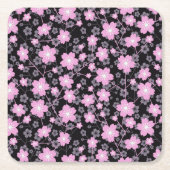 フローラブラックピンクビューティフルさくらんぼブロッサム スクエアペーパーコースター (正面)