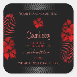 フローラブラックレッド製品ラベルハワイアン花 スクエアシール