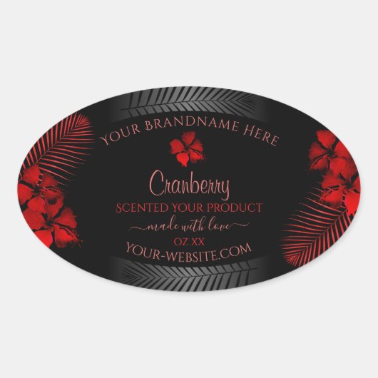 フローラブラックレッド製品ラベルハワイアン花 楕円形シール (正面)