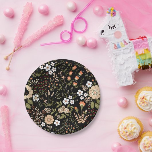 フローラブラックワイルドフラワーボタニカルフラワー結婚ズ ペーパープレート (パーティー)