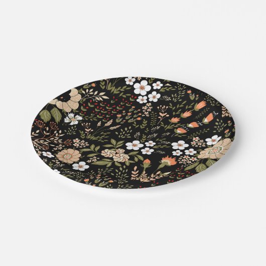 フローラブラックワイルドフラワーボタニカルフラワー結婚ズ ペーパープレート (アングル)