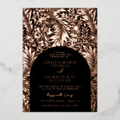 フローラブラック及びバラ結婚金ゴールド箔招待状 箔招待状 (正面)