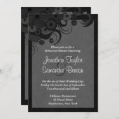 フローラブラック結婚グレイのリハーサル招待状 招待状 (正面/裏面)