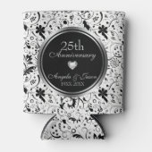 フローラブラック繊細な花 – シルバー記念日 缶クーラー (正面)