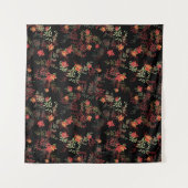 フローラブラック背景シームレスパターン タペストリー (正面(横))