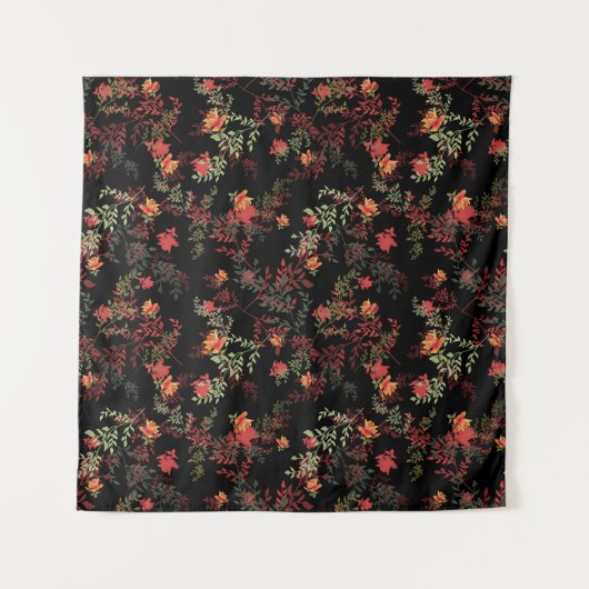 フローラブラック背景シームレスパターン タペストリー (正面)